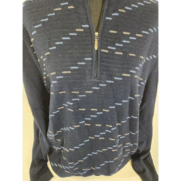 Alan Flusser Sweater Mens Blue Merino Wool Long Sleeve Mock Neck 1/4 Zip… - Picture 2 of 11